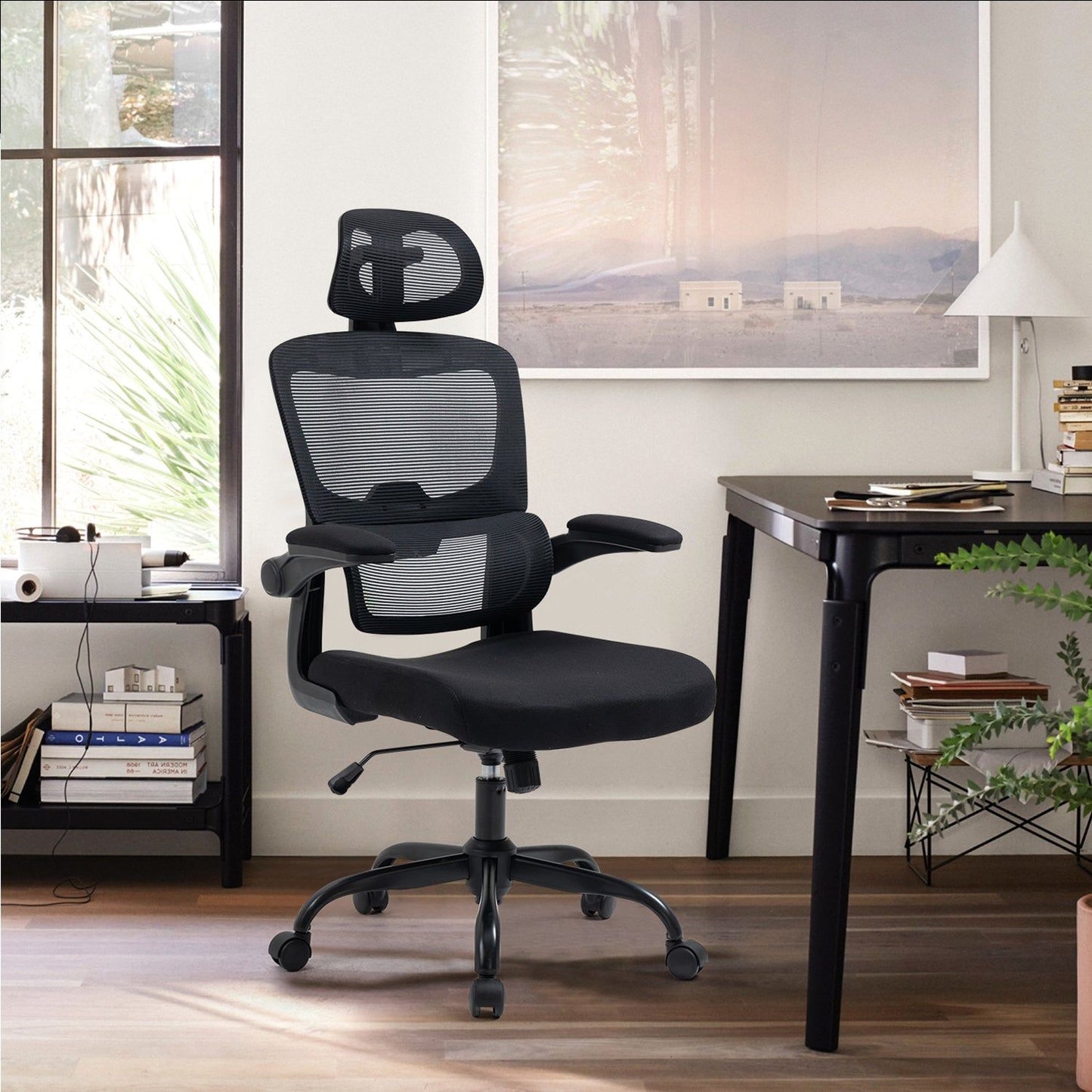 HOMEMAKE FURNITURE Silla Oficina ergonómica de Respaldo Alto con Soporte Lumbar Ajustable Altura reclinable descansabrazos Ajustables Silla Gamer sillas para Escritorio Silla ergonomica Negro - HOMEMAKE