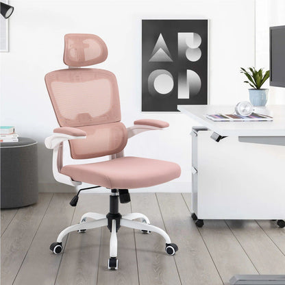 HOMEMAKE FURNITURE Silla Oficina ergonómica de Respaldo Alto con Soporte Lumbar Ajustable Altura reclinable descansabrazos Ajustables Silla Gamer sillas para Escritorio Silla ergonomica Rosa - HOMEMAKE