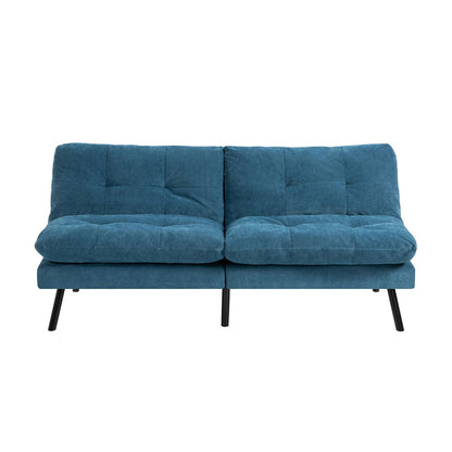 HOMEMAKE FURNITURE Sofá Cama de 2 Plazas, Futon de Estilo Moderno, con Respaldo Doble Ajustable de 120 a 180 Grados, Salas de Estar y Dormitorios,Tela de Lino, Azul - HOMEMAKE