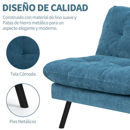 HOMEMAKE FURNITURE Sofá Cama de 2 Plazas, Futon de Estilo Moderno, con Respaldo Doble Ajustable de 120 a 180 Grados, Salas de Estar y Dormitorios,Tela de Lino, Azul - HOMEMAKE