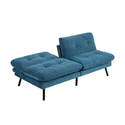 HOMEMAKE FURNITURE Sofá Cama de 2 Plazas, Futon de Estilo Moderno, con Respaldo Doble Ajustable de 120 a 180 Grados, Salas de Estar y Dormitorios,Tela de Lino, Azul - HOMEMAKE