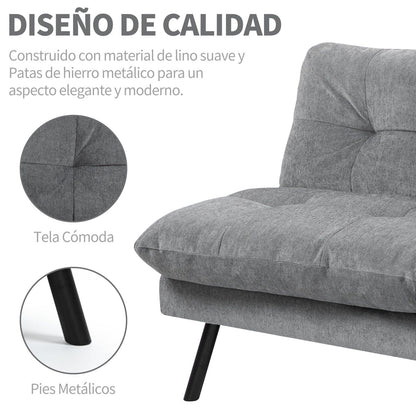 HOMEMAKE FURNITURE Sofá Cama de 2 Plazas, Futon de Estilo Moderno, con Respaldo Doble Ajustable de 120 a 180 Grados, Salas de Estar y Dormitorios,Tela de Lino, Gris - HOMEMAKE