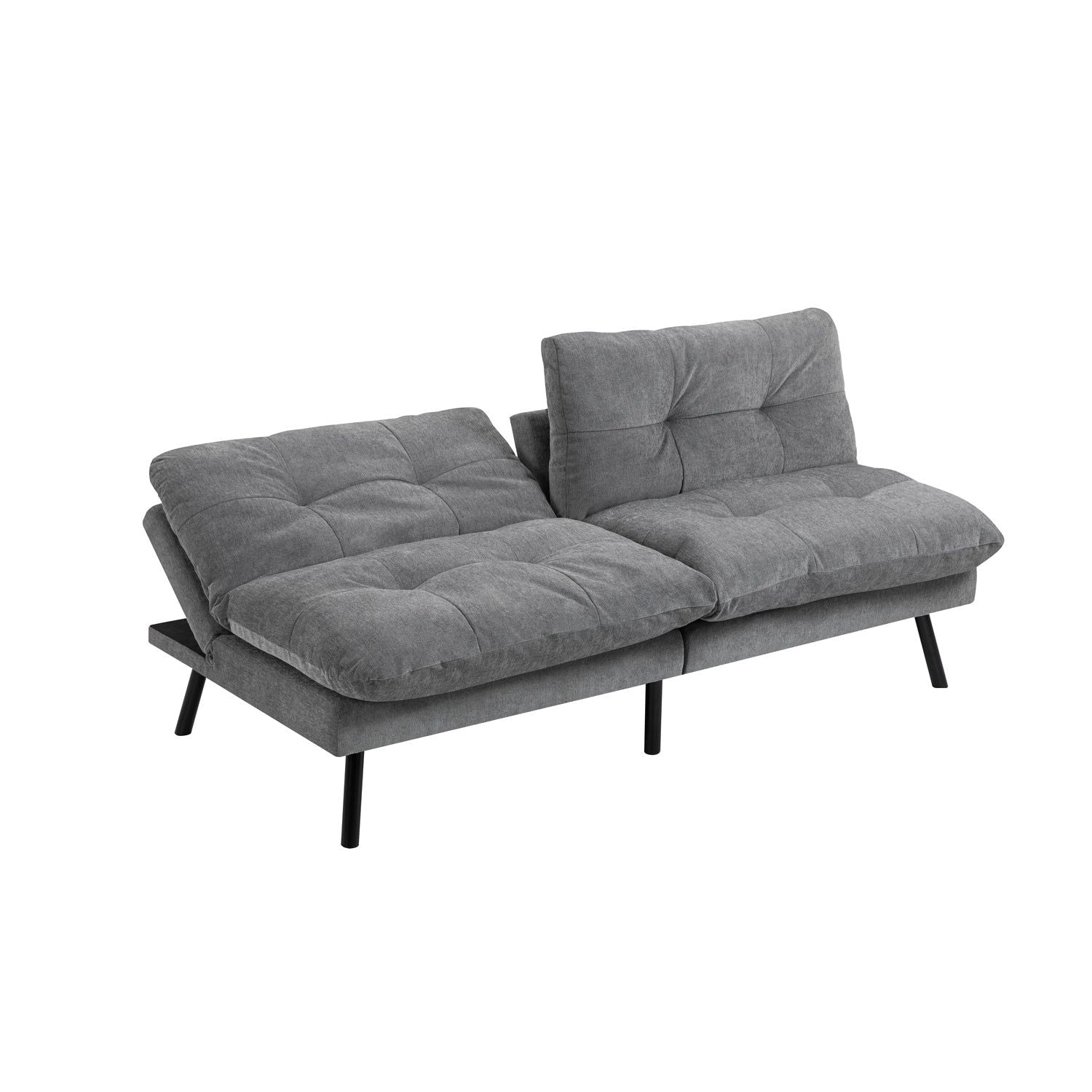 HOMEMAKE FURNITURE Sofá Cama de 2 Plazas, Futon de Estilo Moderno, con Respaldo Doble Ajustable de 120 a 180 Grados, Salas de Estar y Dormitorios,Tela de Lino, Gris - HOMEMAKE