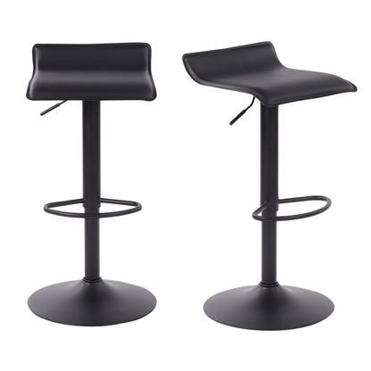 HOMEMAKE FURNITURE Taburete de Bar de Diseño Moderno Ajustable Giratorio de 360° con Cojín de Asiento Aerodinámico para Cocina Bar Sala de Estar Juego de 2 Todo Negro - HOMEMAKE