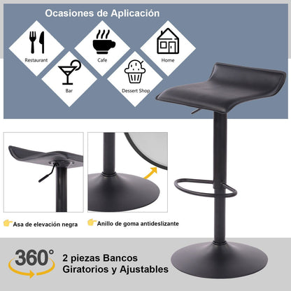 HOMEMAKE FURNITURE Taburete de Bar de Diseño Moderno Ajustable Giratorio de 360° con Cojín de Asiento Aerodinámico para Cocina Bar Sala de Estar Juego de 2 Todo Negro - HOMEMAKE