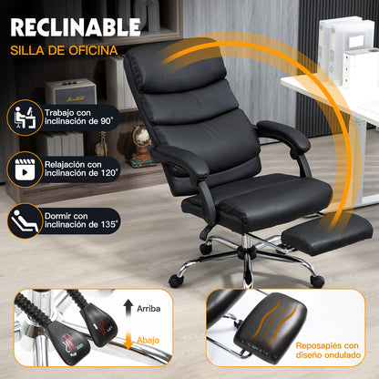 HOMEMAKE FURNITURE Silla de Oficina Ejecutiva Ergonómica Piel Sintética Giratoria 360 Grados Altura Ajustable Reclinable Adecuado Oficinas Salas de Estudio, Negro