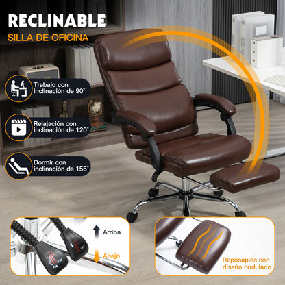 HOMEMAKE FURNITURE Silla de Oficina Ejecutiva Ergonómica Piel Sintética Giratoria 360 Grados Altura Ajustable Reclinable Adecuado Oficinas Salas de Estudio, Marrón