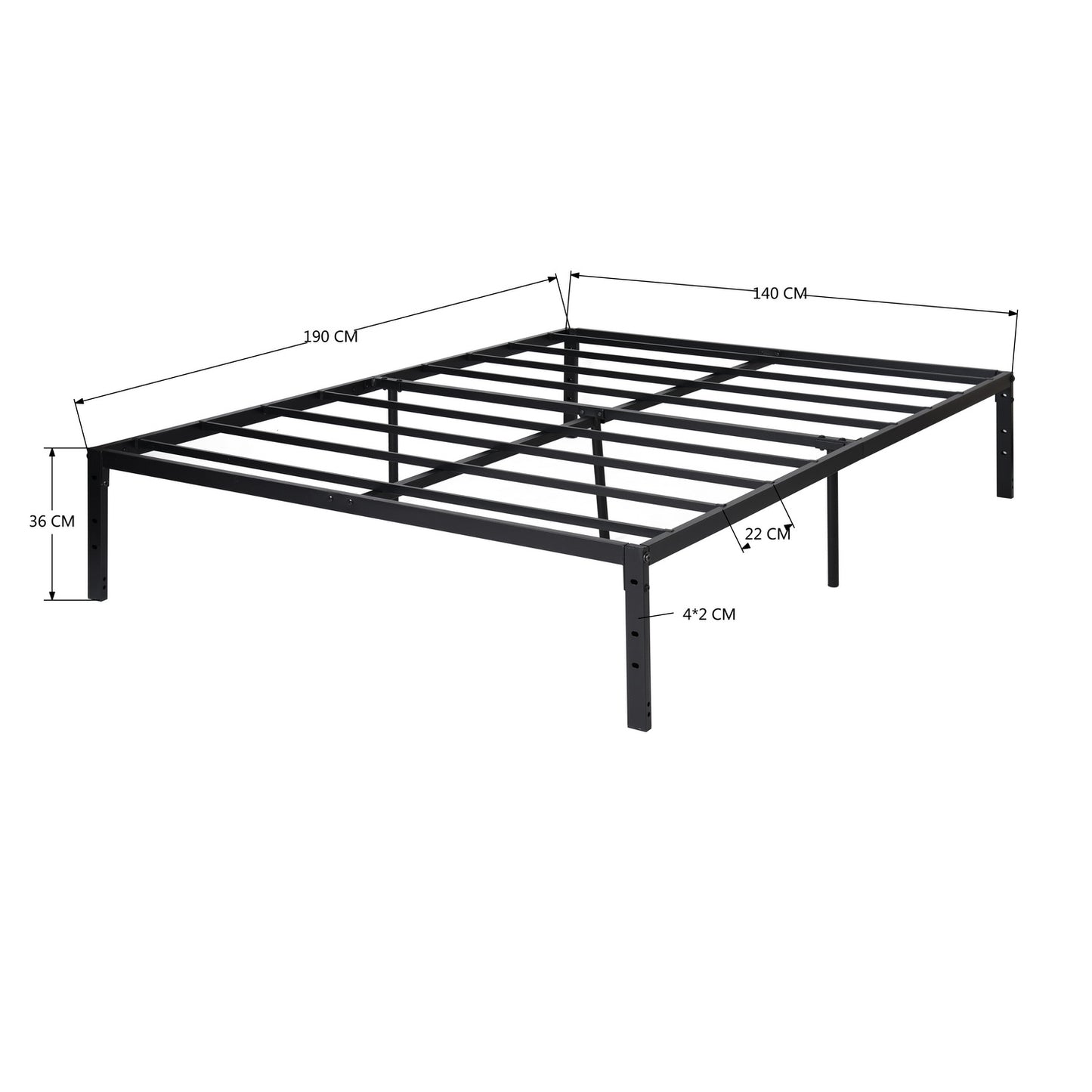 HOMEMAKE FURNITURE Cama de Matrimonio Fácil Montaje Somier de Metal Somier de Metal Sin Cabecero Somier Antideslizante 190 X 140 cm