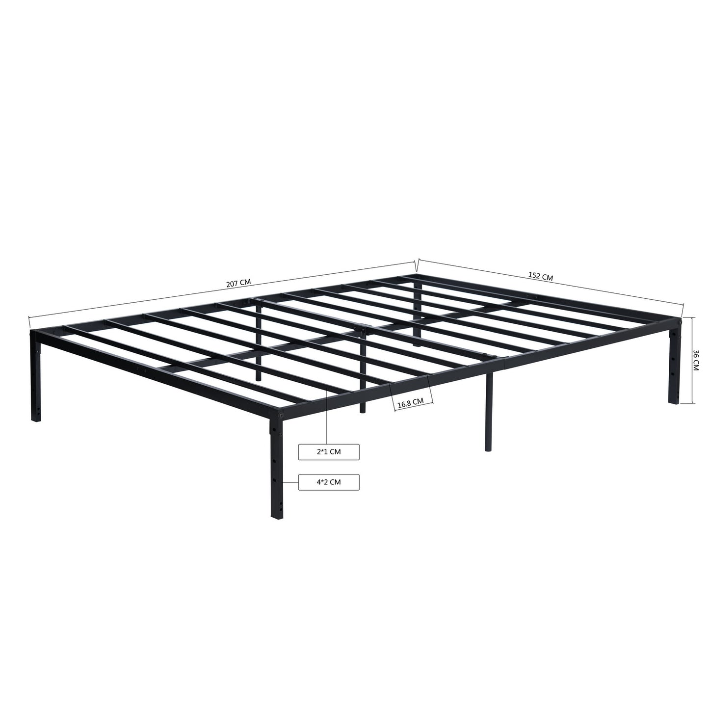 HOMEMAKE FURNITURE Marco de Cama de Metal, Queen, Base Negra, Sin Necesidad de Somier, con Almacenamiento Debajo, Fácil Montaje, 207 x 152cm, Negro