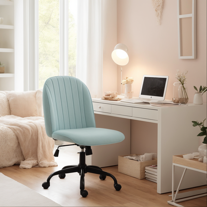 HOMEMAKE FURNITURE Cómoda Silla de Oficina Silla de Secretaria Cojín Suave Respaldo Medio Rotación Ajustable Adecuada para Sala de Estar Tocador Dormitorio Estudio, Verde Menta