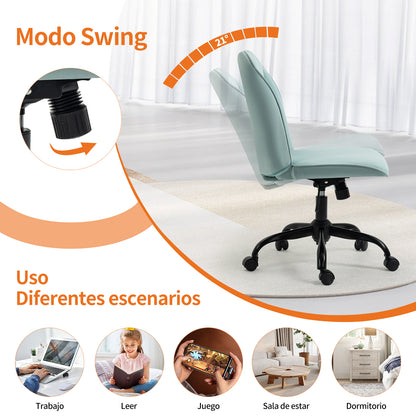 HOMEMAKE FURNITURE Cómoda Silla de Oficina Silla de Secretaria Cojín Suave Respaldo Medio Rotación Ajustable Adecuada para Sala de Estar Tocador Dormitorio Estudio, Verde Menta