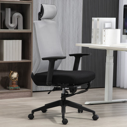 HOMEMAKE FURNITURE Silla Oficina Ergonómica con Reposapiés con Soporte Lumbar y Respaldo Alto con Reposacabezas Ajustable Altura Reclinable Descansabrazos Ajustables Silla Gamer, Gris+Negro