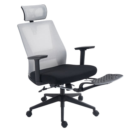 HOMEMAKE FURNITURE Silla Oficina Ergonómica con Reposapiés con Soporte Lumbar y Respaldo Alto con Reposacabezas Ajustable Altura Reclinable Descansabrazos Ajustables Silla Gamer, Gris+Negro