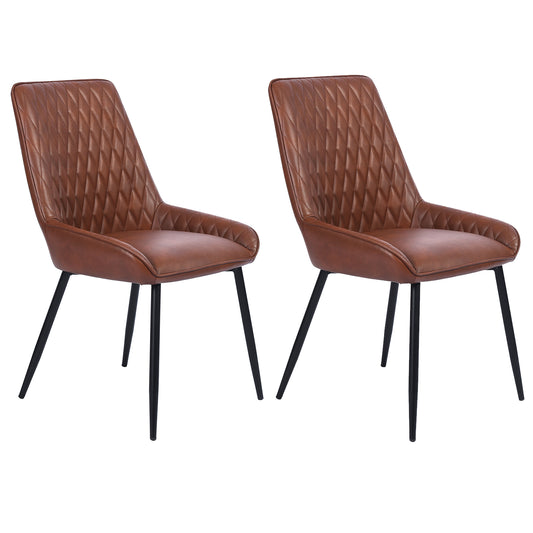 Juego de 2 Sillas de Comedor Tapizadas, Elegante Diseño con Costura Diamante, Patas de Metal en Acabado Mate Negro, Ideal para Hogar y Oficina, Marron