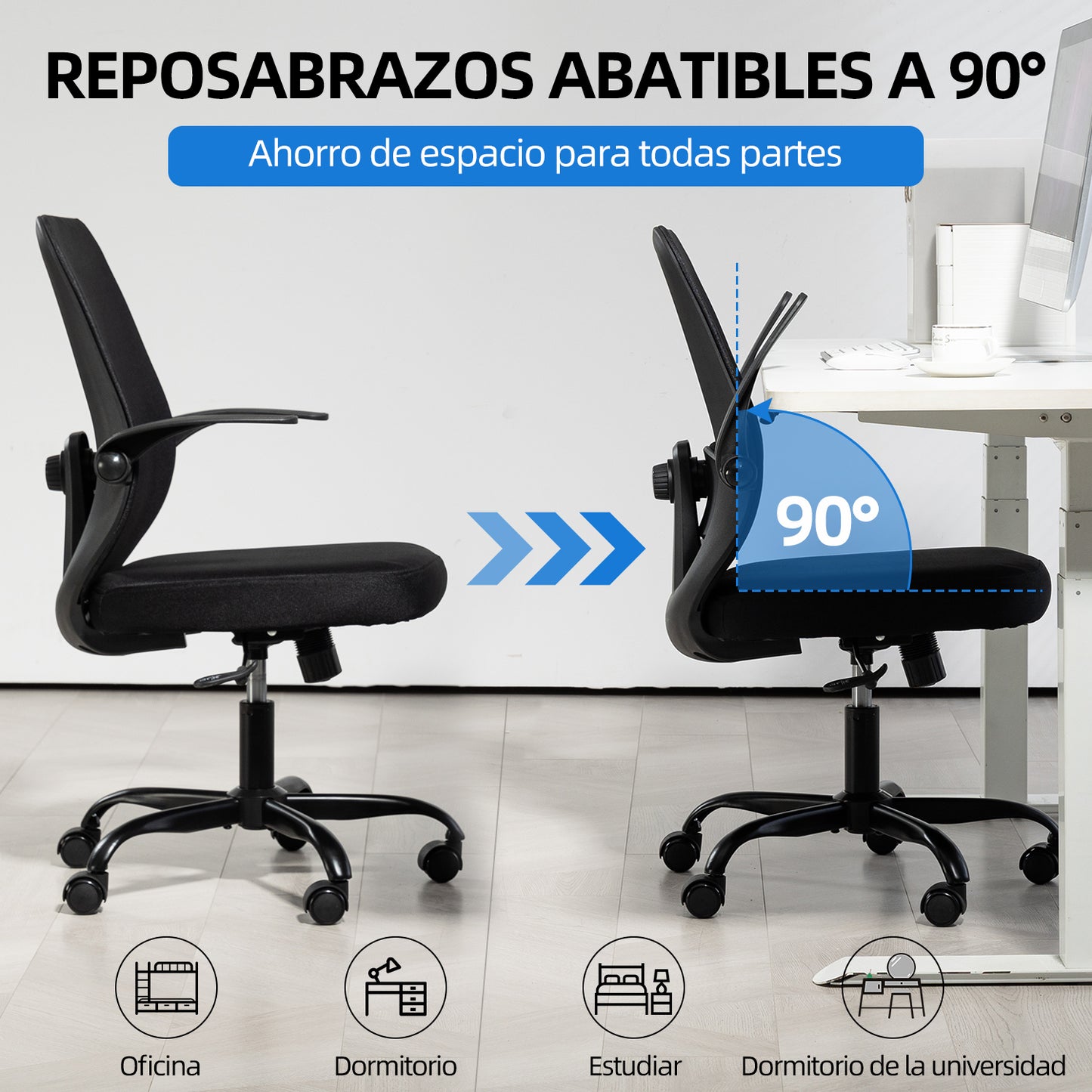 HOMEMAKE FURNITURE Silla de Oficina Giratoria Regulable en Altura y Lumbar Apta para Oficinas y Salas de Estudio, Negro