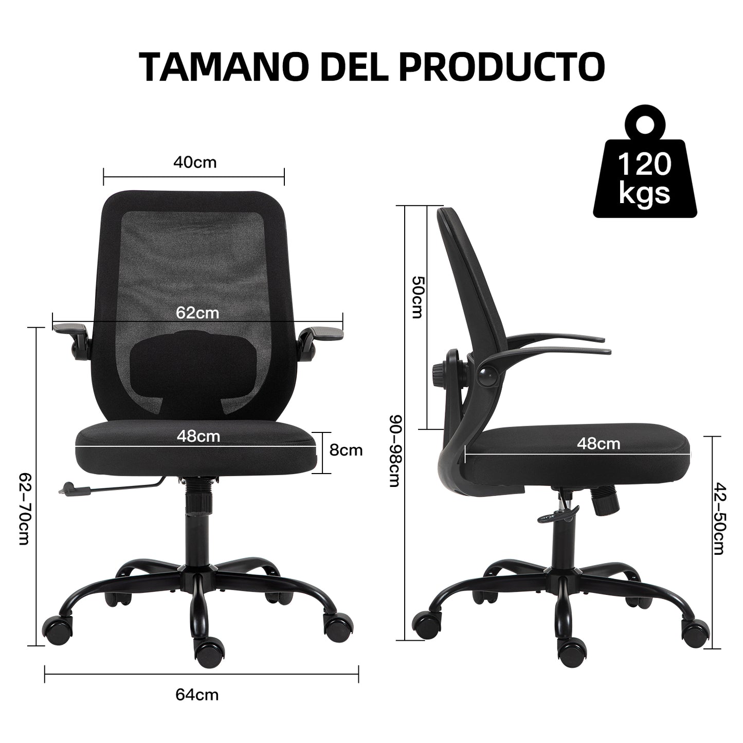 HOMEMAKE FURNITURE Silla de Oficina Giratoria Regulable en Altura y Lumbar Apta para Oficinas y Salas de Estudio, Negro