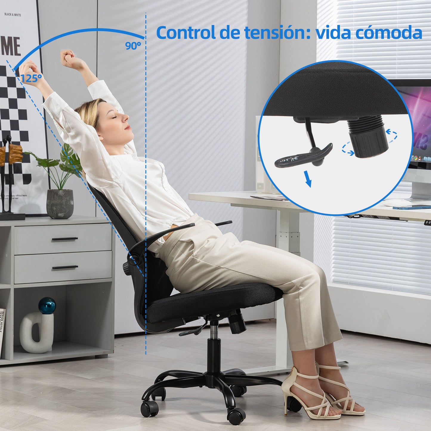 HOMEMAKE FURNITURE Silla de Oficina Giratoria Regulable en Altura y Lumbar Apta para Oficinas y Salas de Estudio, Negro