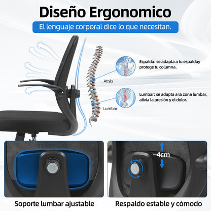 HOMEMAKE FURNITURE Silla de Oficina Giratoria Regulable en Altura y Lumbar Apta para Oficinas y Salas de Estudio, Negro