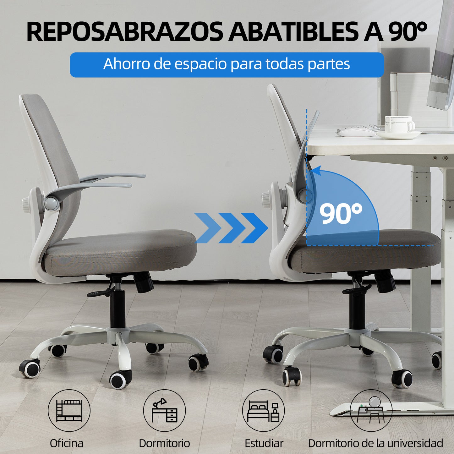 HOMEMAKE FURNITURE Silla de Oficina Giratoria Regulable en Altura y Lumbar Apta para Oficinas y Salas de Estudio, Blanco