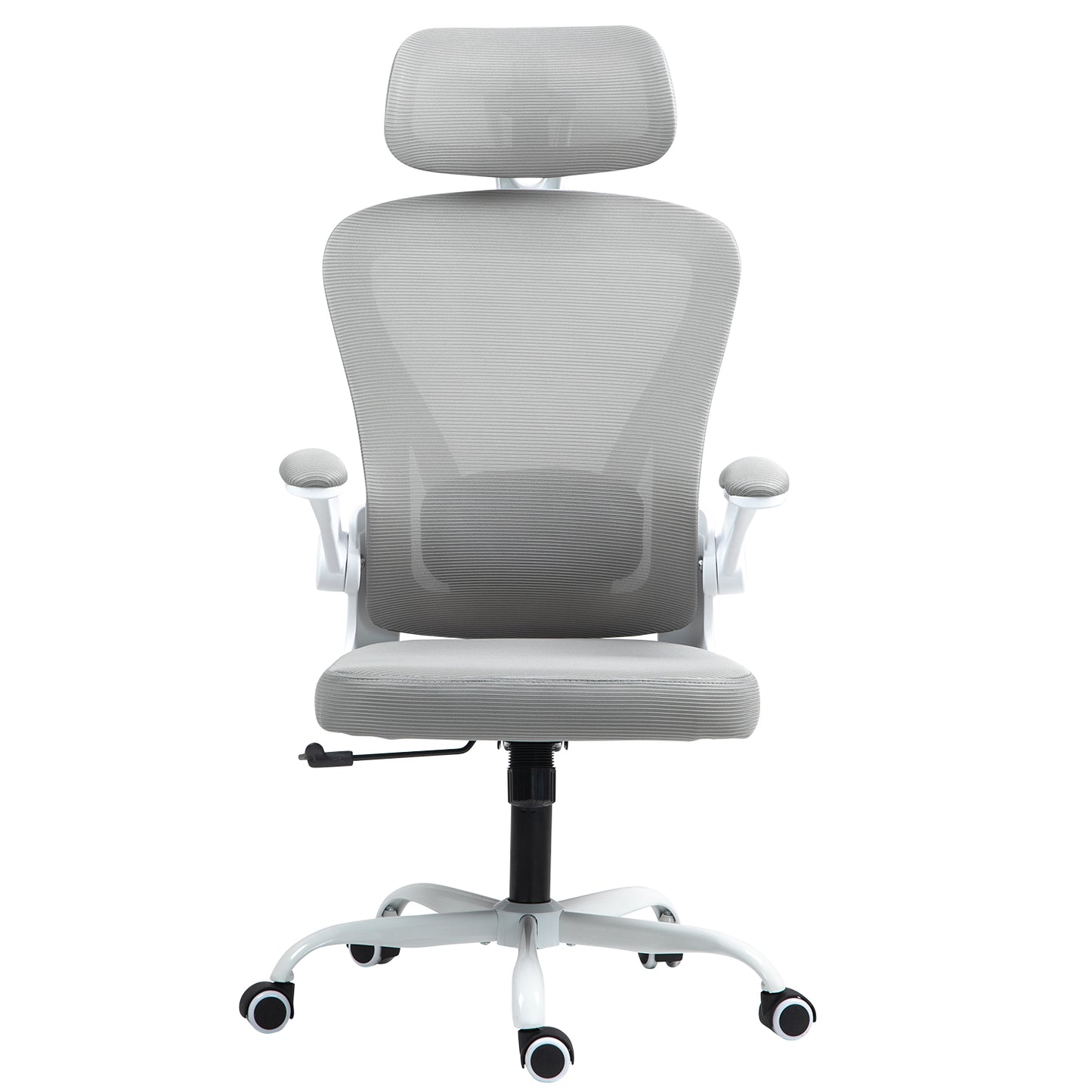 HOMEMAKE FURNITURE Silla de Oficina Ergonómica Giratoria Regulable con Reposabrazos Reposacabezas y Soporte Lumbar Apta para Oficinas y Salas de Estudio, Blanco