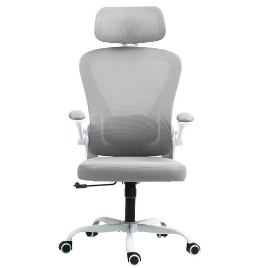 Silla de Oficina Ergonómica Giratoria Regulable con Reposabrazos Reposacabezas y Soporte Lumbar Apta Gris