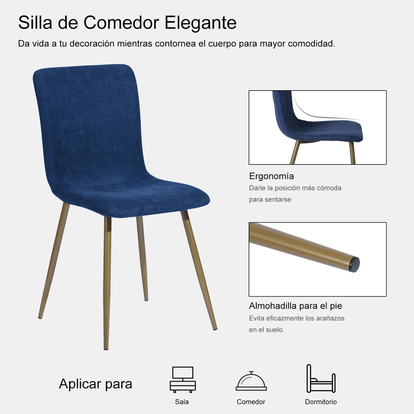 Sillas de Comedor de 4 Piezas Patas Doradas de Metal De Estilo Moderno, Cómodas y Duraderas, Adecuadas para la Sala de Estar de la Cocina del Hogar (Azul)