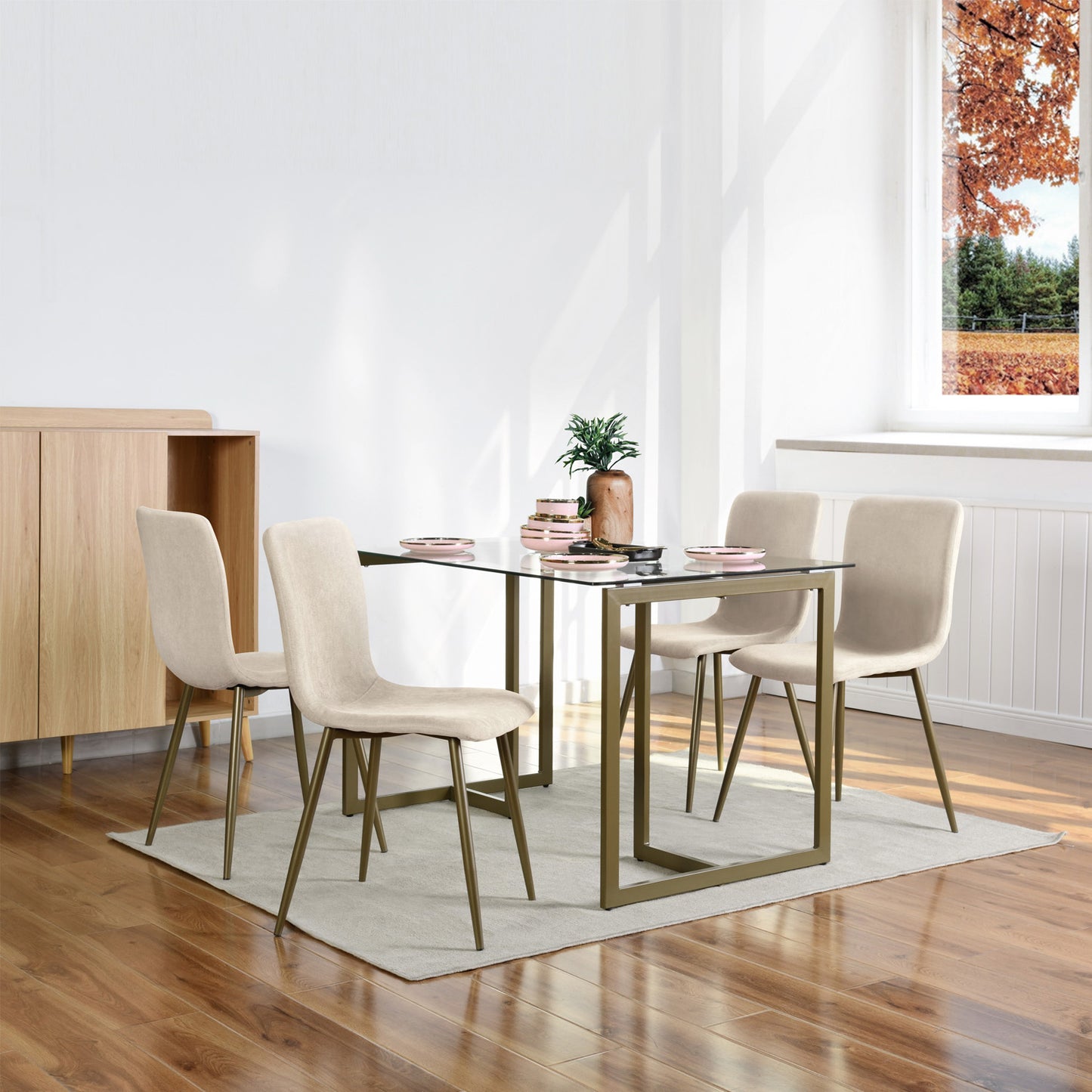 HOMEMAKE FURNITURE Sillas de Comedor de 4 Piezas Patas Doradas de Metal de Estilo Moderno Cómodas y Duraderas Adecuadas para la Sala de Estar de la Cocina del Hogar (Beige)