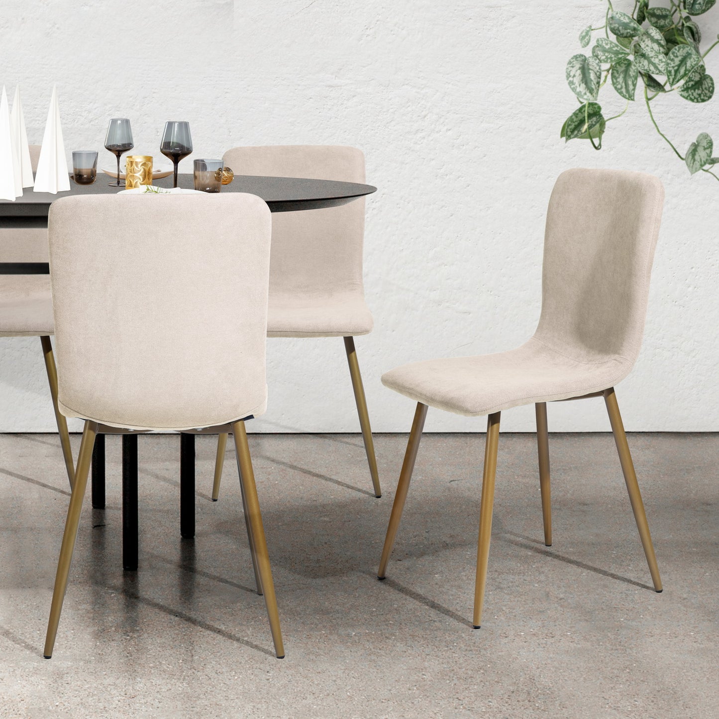 HOMEMAKE FURNITURE Sillas de Comedor de 4 Piezas Patas Doradas de Metal de Estilo Moderno Cómodas y Duraderas Adecuadas para la Sala de Estar de la Cocina del Hogar (Beige)