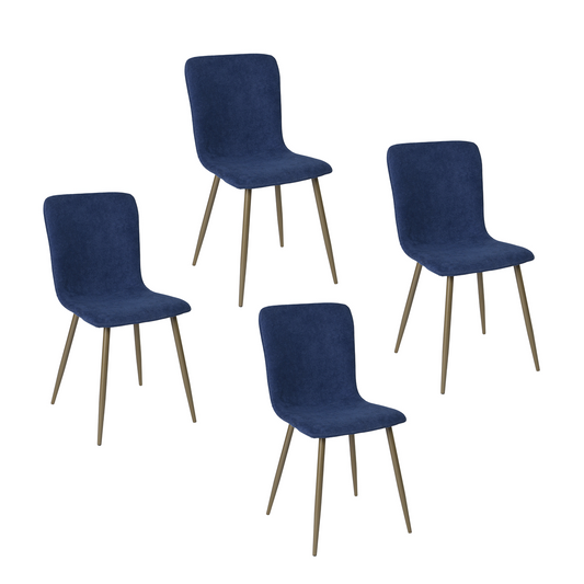 Sillas de Comedor de 4 Piezas Patas Doradas de Metal de Estilo Moderno Azul