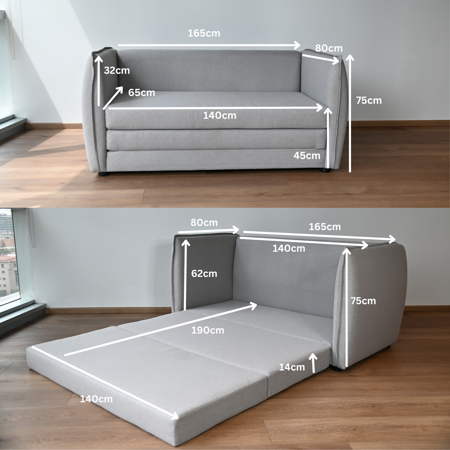 Moderno Sofá Cama Multifuncional con Cojines Adecuado para Espacios Pequeños (Gris)