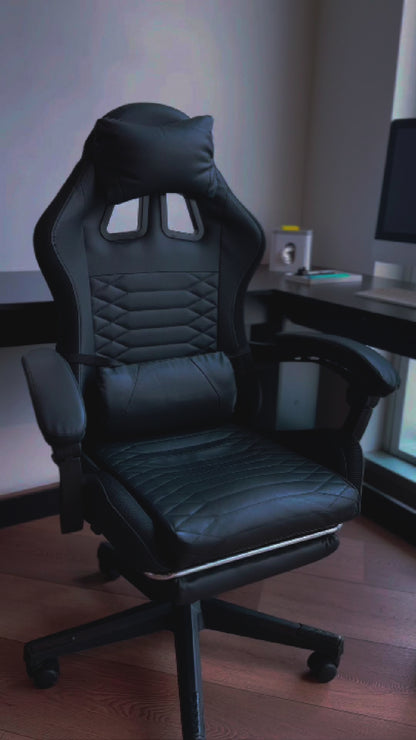 HOMEMAKE FURNITURE Silla Gamer Ergonómica Reclinable Silla para Juegos Estilo Racing Reposacabezas Ajustable con Reposacabezas y Lumbar Ajustable en Varias Secciones (Negro)