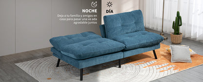 HOMEMAKE FURNITURE Sofá Cama de 2 Plazas, Futon de Estilo Moderno, con Respaldo Doble Ajustable de 120 a 180 Grados, Salas de Estar y Dormitorios,Tela de Lino, Azul